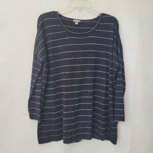 J Jill Sweater Women S Black Stripe Long Sleeve Tunic Wool Rabbit Blend Metallic